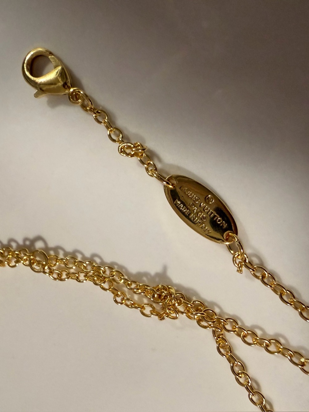 Gold LV Pendant Necklace with Crystal Accents - Women Jewelry - Picture 5 of 6